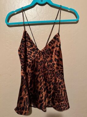 Nordstrom Brown and Black Leopard Satin Cami Tank